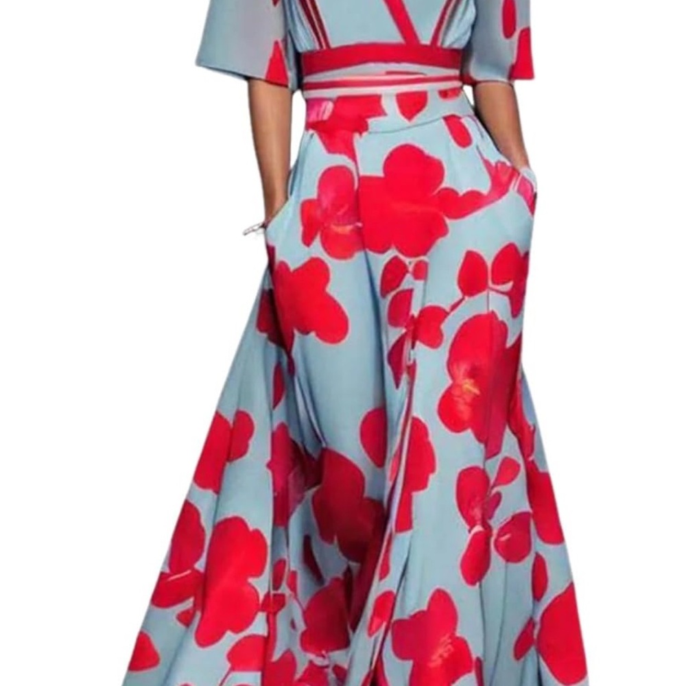 Floral Maxi Dress in Blue and Red